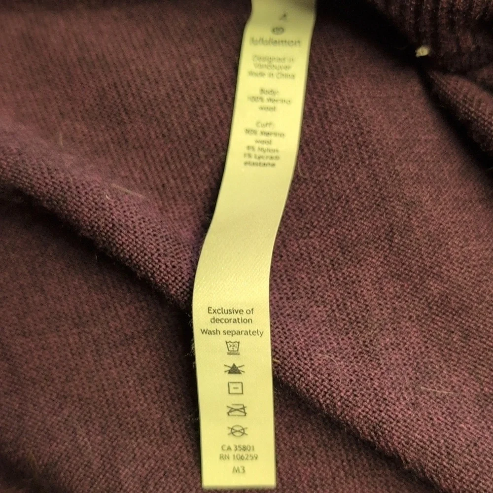 Lululemon Size 4 Merino Wool Cardigan Sweater Sit In Lotus Wrap II Black Cherry